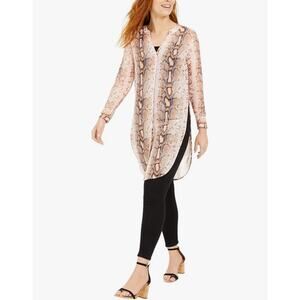 3/$20 ⭐️ Bar III Snakeskin Tunic Top XS Tan Button Up Long Sleeve Casual
